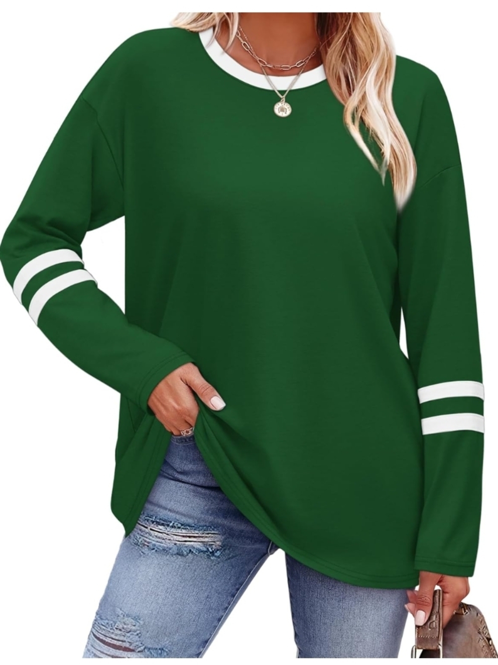 Sampeel Color Block Long Sleeve Tunic Top Dark Forest Green XL (EUC)
